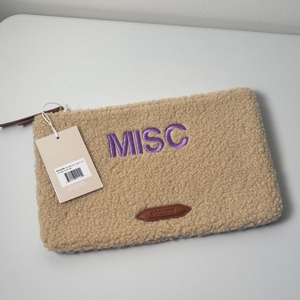 New Poolside Tan Sherpa MISC Embroidered Pouch